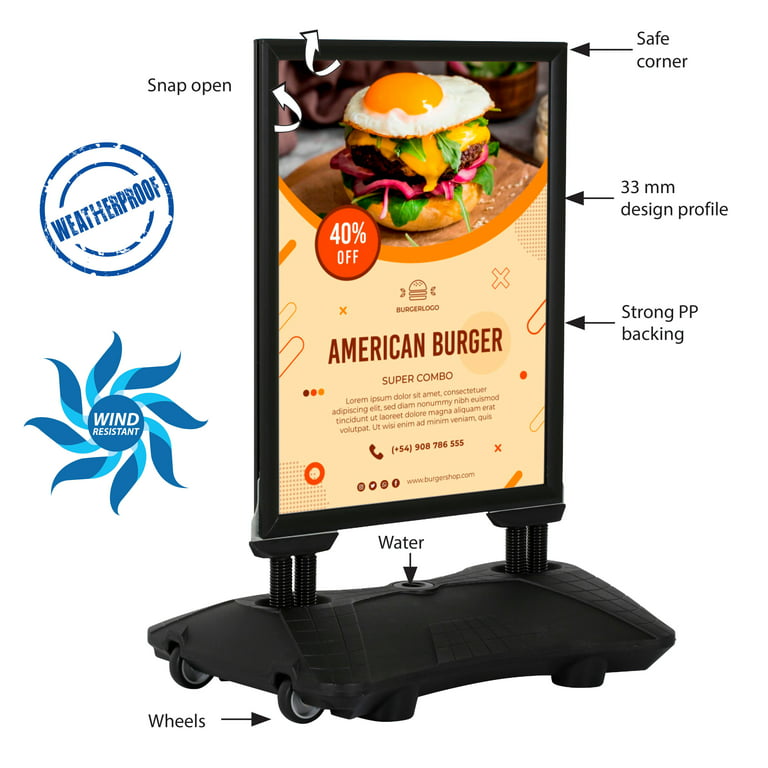 Sign Stand, 2 Pack Adjustable Sign Holder Stand with Base, 8.5 x 11 Inch  Vertical and Horizontal View Sign Displayed, Snap Open Frame for School  Store