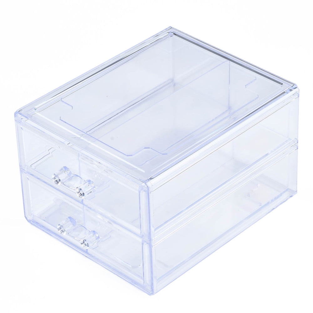 Double Layer Polystyrene Plastic Bead Storage Containers with 2 Compartments Organizer Boxes Rectangle Drawer Clear 19.4x15.2x11.5cm