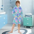 thumbnail image 5 of FORMRS Niños Bathrobe Unisex Hooded Robe Soft Plush Pajamas Sleepwear, Size 2-3T, Neon Starfish Pattern, 5 of 7