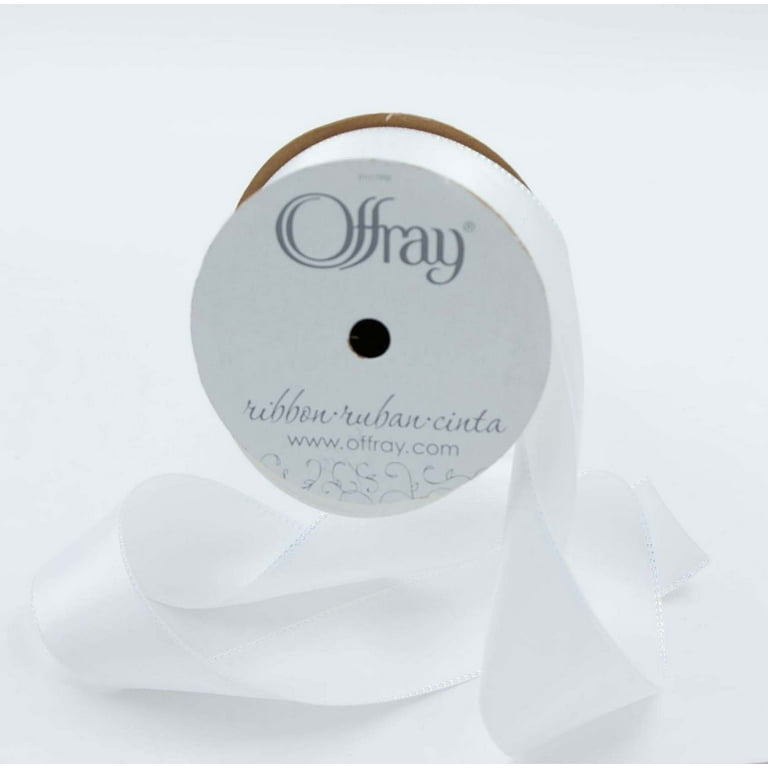 Offray Ribbon, White 1 1/2 inch Single Face Satin Polyester Ribbon, 9 feet