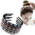 thumbnail image 3 of VEGCOO Wave Rhinestone Headbands 5pcs Plastic Tooth Comb Headbands Crystal Hair Loop Non-slip Wavy Hairbands for Women Girls, 3 of 7