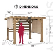 Sunjoy Cedar Pergola 10 x 11 ft. Wooden Hot Tub Pergola with Adjustable Canopy and Privacy Screen