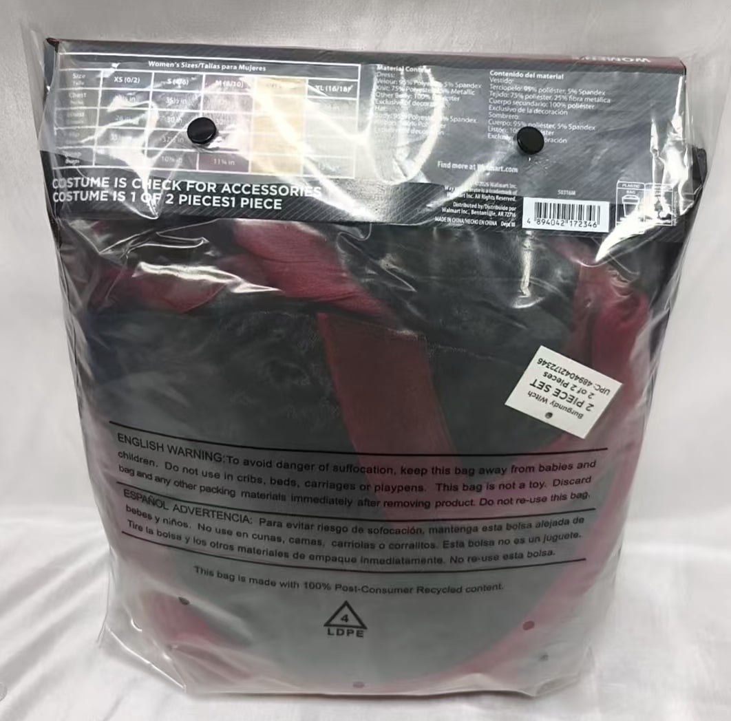 Burgundy Witch, Halloween Costume for Adults, Women's Size M (8/10), by Way to Celebrate