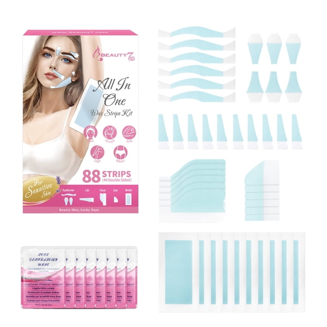 Wax Strips Beauty7 para cejas, cuerpo, labios, bikini y rostro, 88 unidades