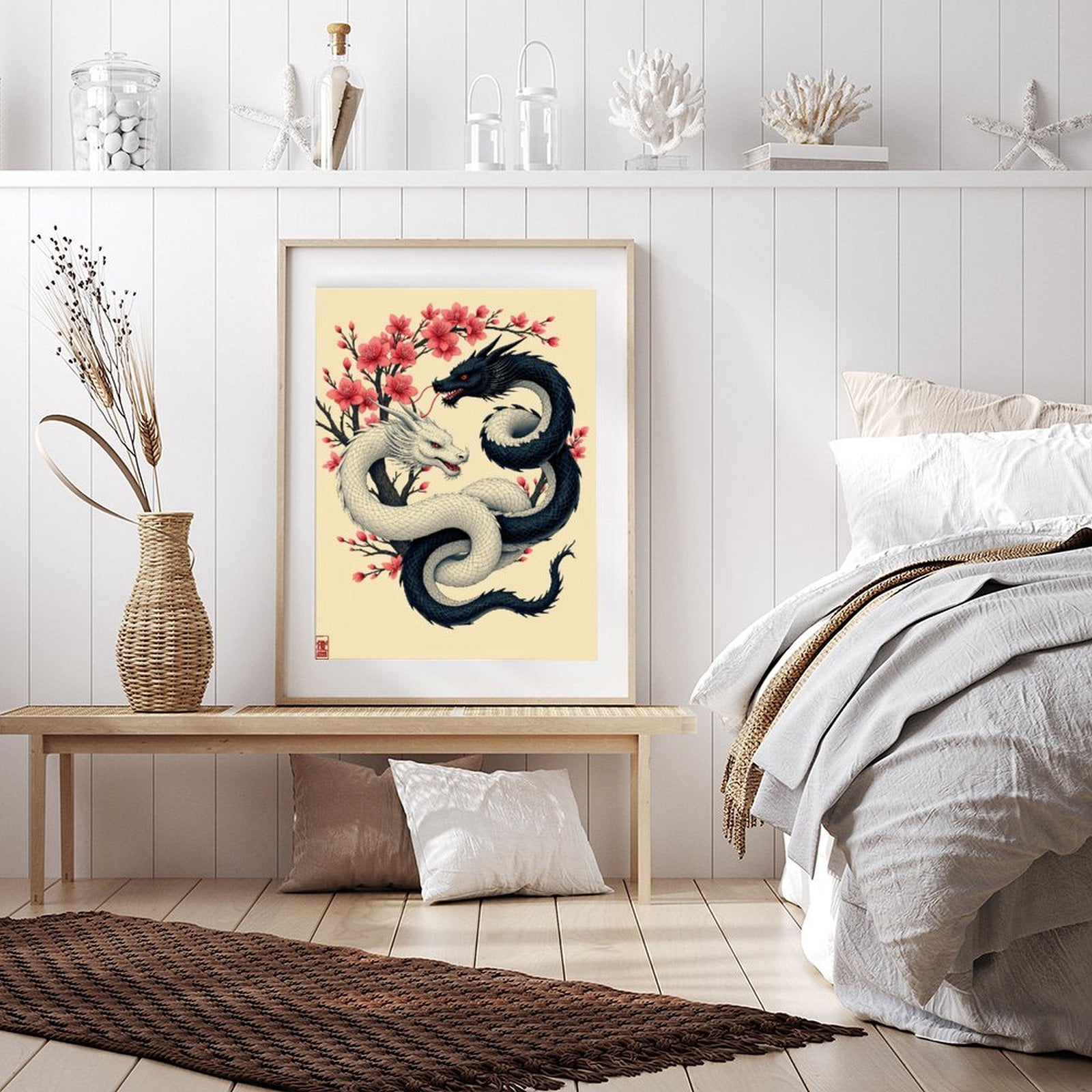 Diamond Art Kit for Adults, Dragon Yin Yang Cherry Blossoms Diamond Painting for Adults Beginners, 5D DIY Diamond Art Painting Kits, Colorful Diamond Painting Craft for Home Decor 12x16