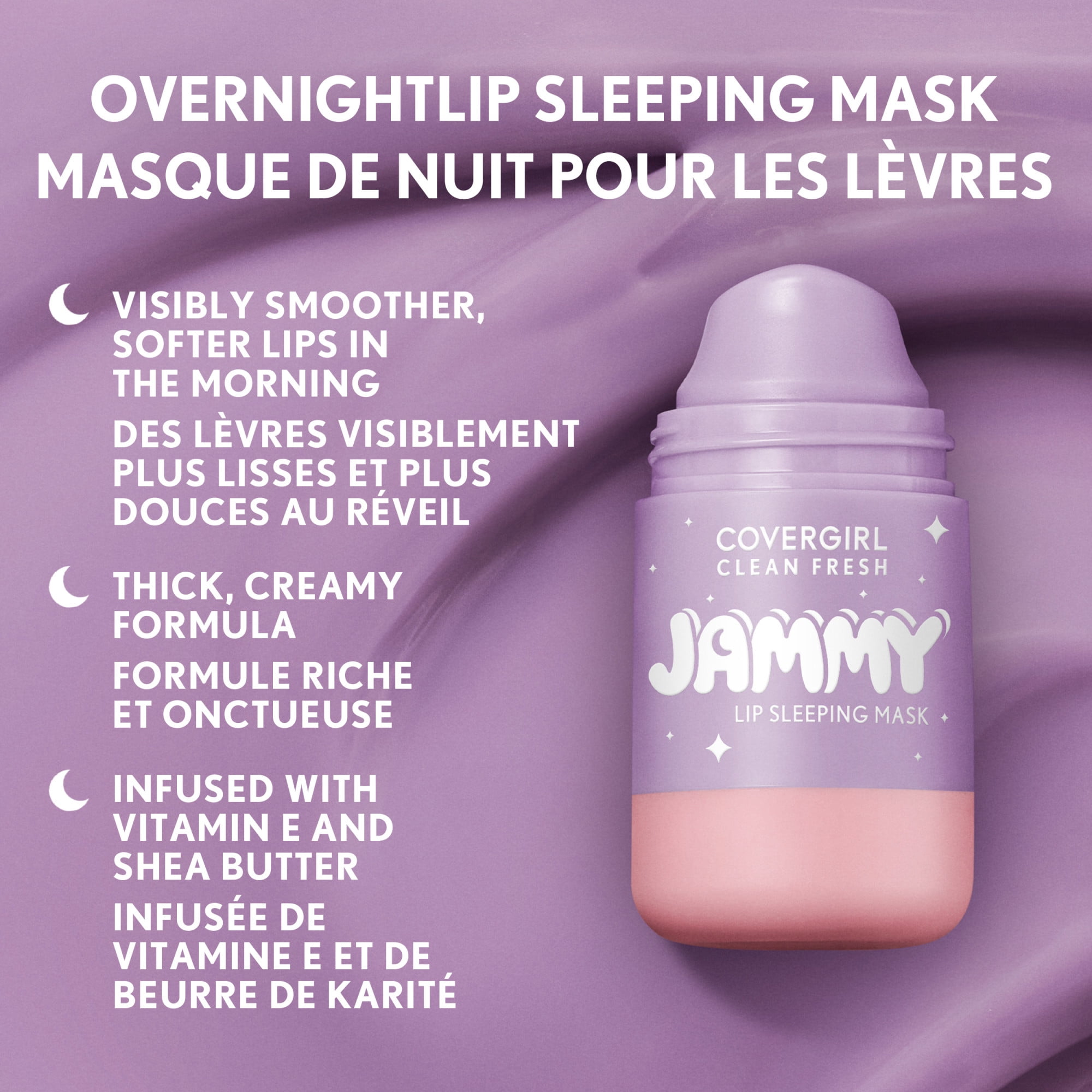 Masque Clean Fresh Jammy de COVERGIRL, 10 Whipped Lavender, formule crémeuse, à base d'huiles d'avocat et de pépins de raisin, applicateur sans contact, 7 g (0,24 oz)