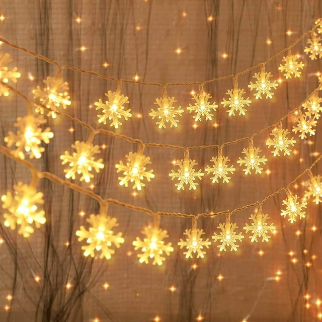 Xihbxyly Luces Led de Copo de Nieve, Decoración para Árbol de Navidad, Copos de Nieve Brillantes con 40 Led, Impermeables para Exteriores, Decoración Romántica de Invierno, Fácil de Usar con Pilas, R