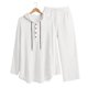 thumbnail image 4 of Ceisia Men's Loose Fit Cotton-Linen 2-Piece Set Hooded Henley Long Sleeve Shirt with Elastic Waist Wide Leg Pants Gifts, 4 of 8