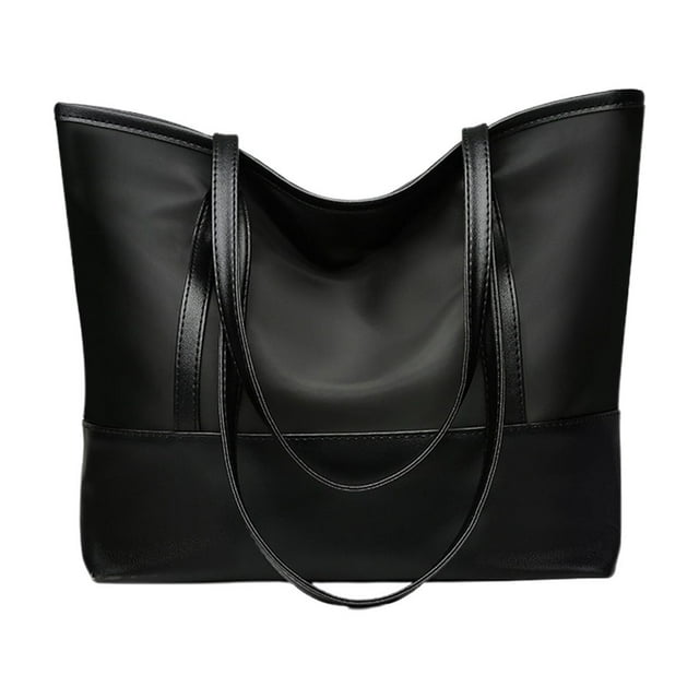 yulier Tote Bag for Women, Shoulder Bag Handbag Oxford Cloth Soft Leather Purses and Handbags Large Capacity Casual Ladies Tote for Travel Work, Gifts for Female, Mother, Wife (Black)
