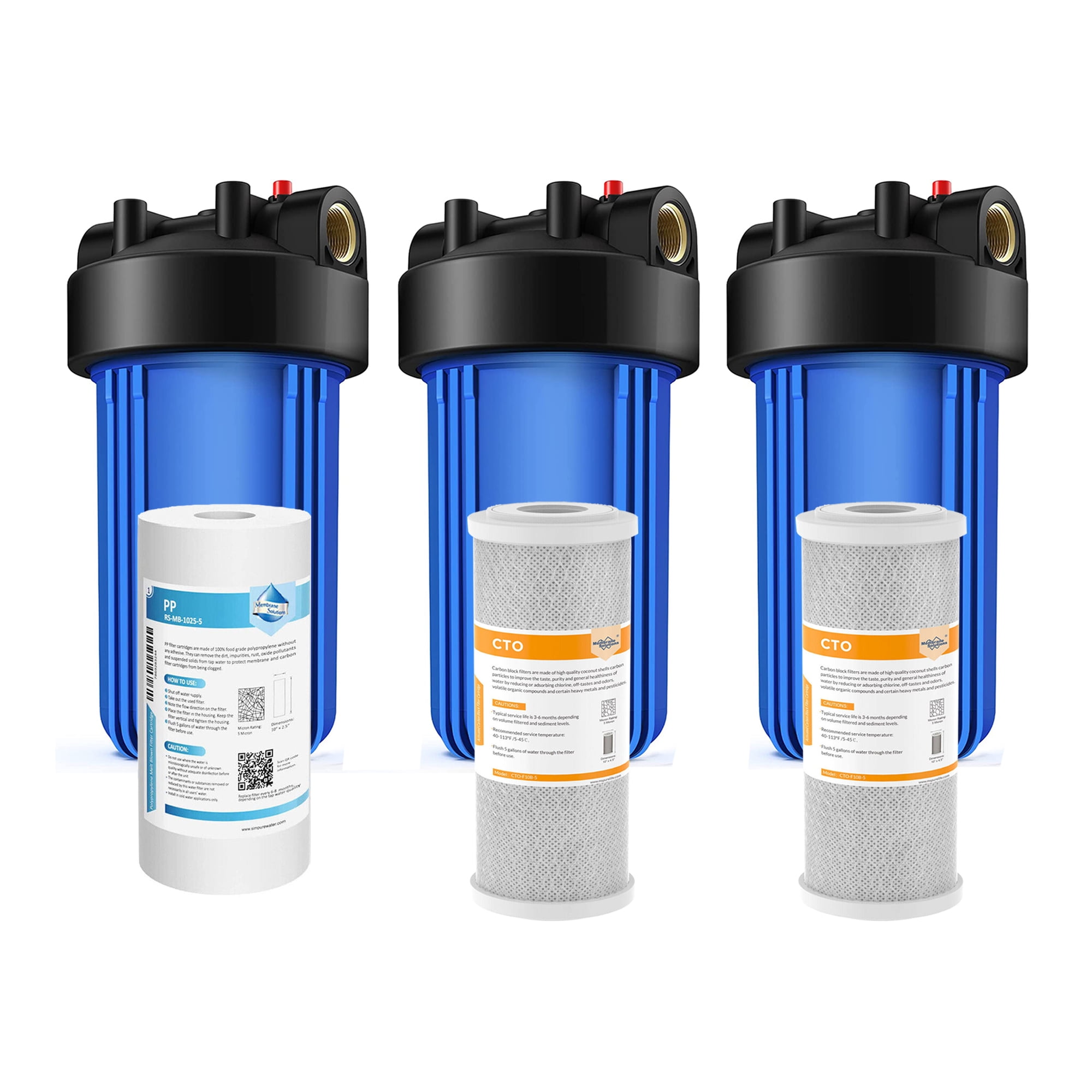 SimPure DB10P Whole House Water Filter Housing(3 Pack),10"x4.5 ...