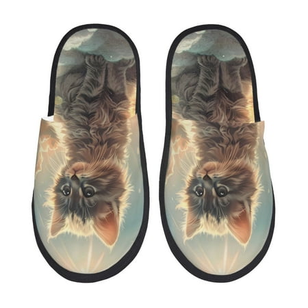 Balery Sunshine Cloud Kitten Slient Indoor Furry Fleece Comfort House Shoes Soft Non-Slip Home Shoes Cotton slippers House Slippers-- Large