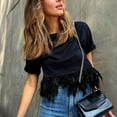 thumbnail image 2 of Women's T-Shirts Solid Tee Short Sleeve Feather Tops Casual Blouses for Stylish Everyday Wear, 2 of 8