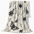 thumbnail image 2 of Single-Tone Death'S Head Hawkmoth Daisy Floral Gothic Art, Cozy Botanical Garden Scene, Warm Flannel Blanket for Sunroom and Reading Nook, Garden Lovers Graduation Gift, Botanical Home Decor, 2 of 9