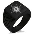 thumbnail image 1 of Stainless Steel Pirate Skull Compass Geometric Pattern Biker Style Polished Ring, 1 of 1