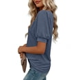 thumbnail image 6 of Ayolanni Collarless Basic Tees for Women V-Neck Patchwork Solid Short Sleeve Blouse Dressy Puff Oversized Outdoor Tees Summer Tops for Women 2026 Blue M, 6 of 7