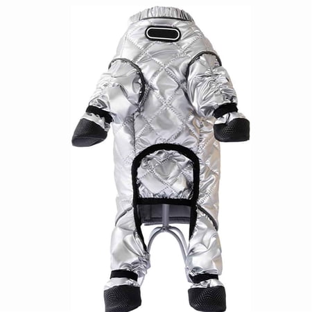 Dog Snow Suit Fullbody Winter Coat Quilted Warm Pet Jacket Paw Protectors & Reflective Safety Design Snug Comfortable Outdoor Apparel for Small Dogs Walking Strolling Cold Weather Activities-Sliver-S