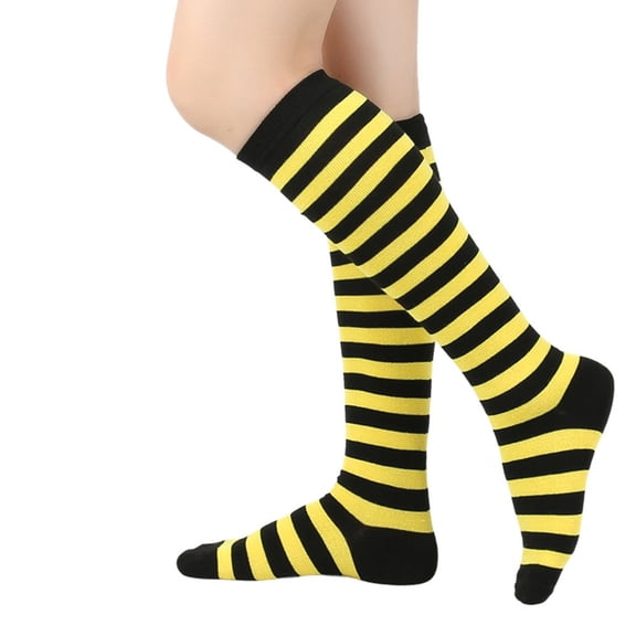 Womens Striped Knee High Socks Girls Funny Novelty Athletic Colorful Stripe Cute Stockings Tube Socks Yellow One Size