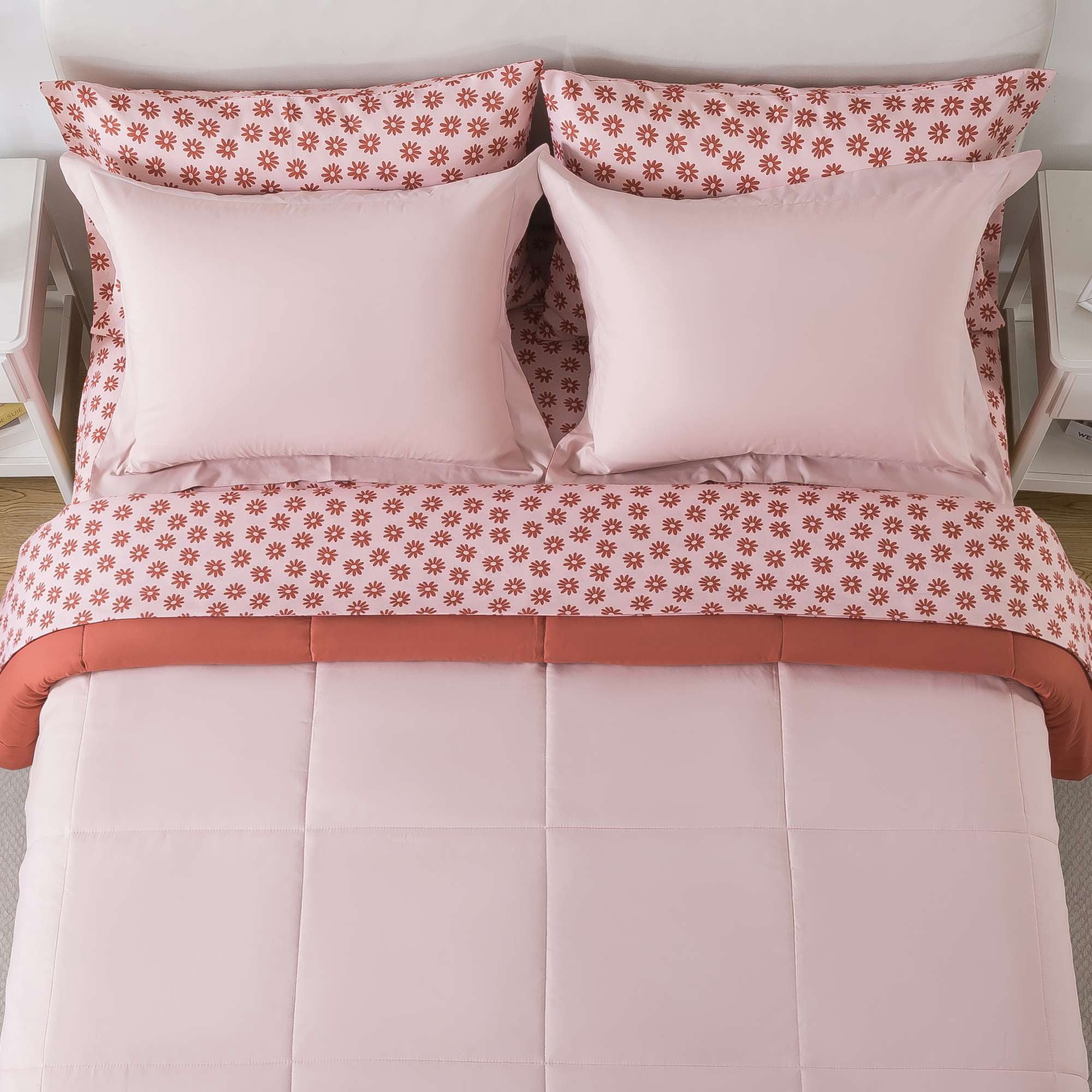 Mainstays All in One Reversible Comforter and Sheet Set, 7-Piece, Full, Pink Blush