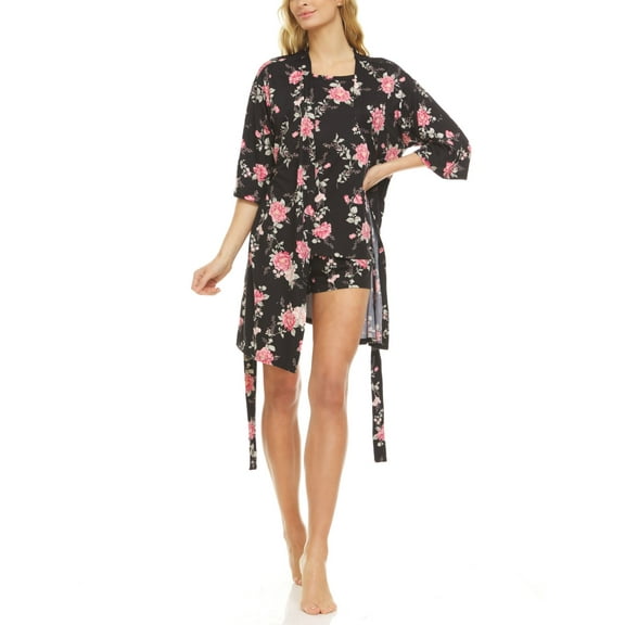 Flora by Flora Nikrooz Womens Livia Robe, Tank Top & Tap Shorts Travel Pajama Set- 3 Pieces