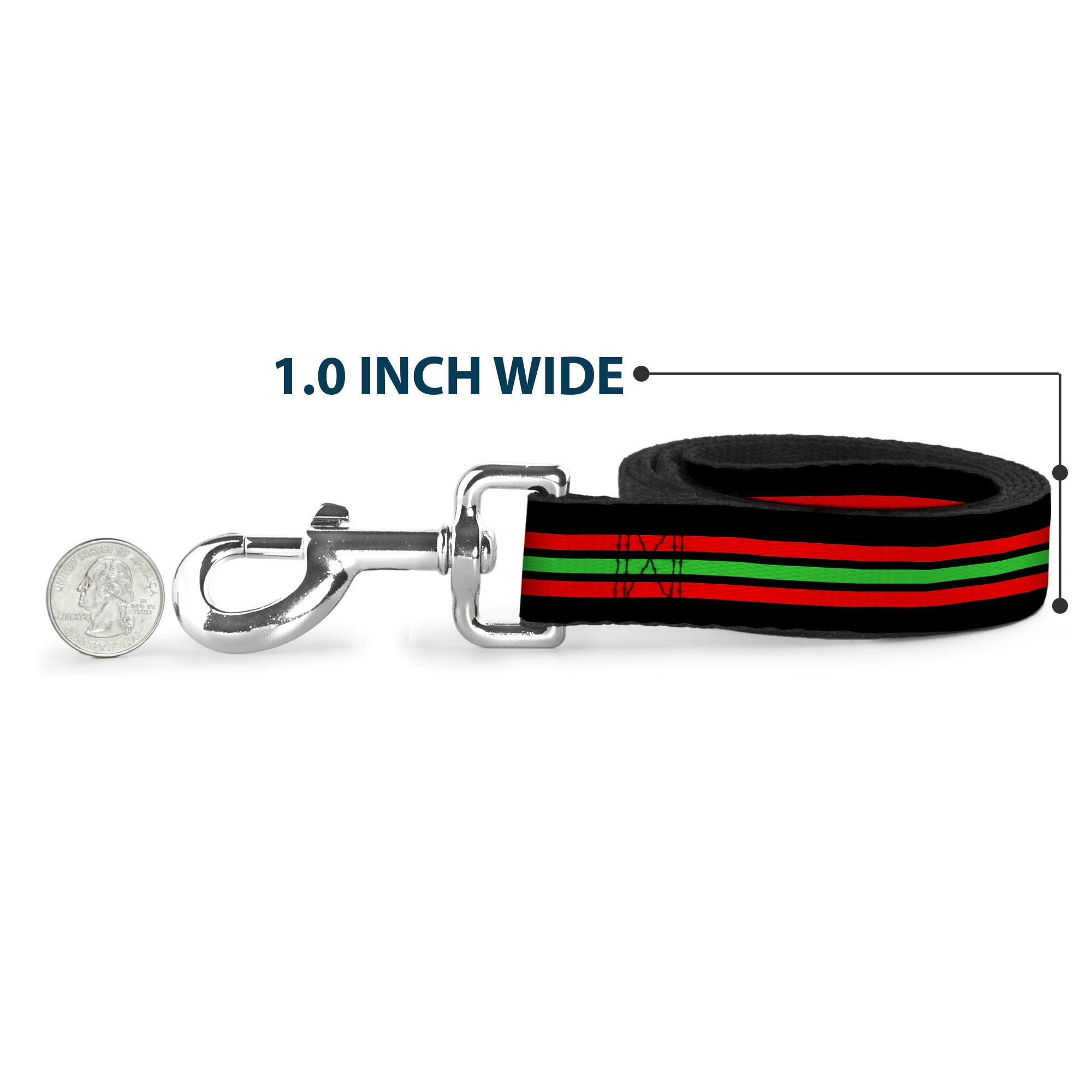 Buckle-Down Pet Leash, Dog Leash, Stripe Trio Black Red Green Black, 6 Feet Long 1.0 Inch Wide