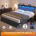 thumbnail image 5 of King Bed Frame with Storage, Upholstered Bed Frame with LED Lights Headboard and 2 Drawers, King Size Bed with Charging Station, Noise-Free, No Box Spring Needed, Easy Assembly, Grey, 5 of 8