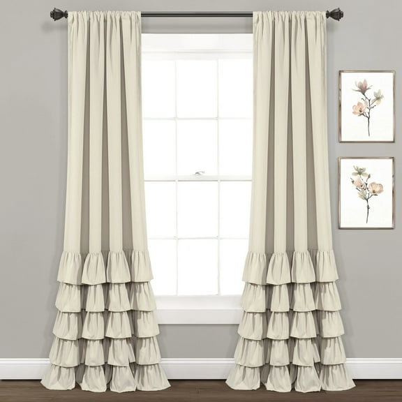 Lush Decor Allison Ruffle Ruffle 84" x 40" Solid Neutral 3" Rod Pocket Pair Window Panel