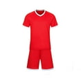 thumbnail image 2 of Conjuntos de blusas y camisas de manga corta con cuello en V. Conjunto de traje de fútbol de color sólido para niños para juegos deportivos universitarios, partidos de rendimiento, uniformes de entren, 2 of 5