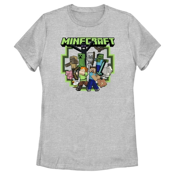 Women's Minecraft Steve and Alex Group Shot  Graphic Tee Athletic Heather X Large