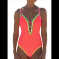 thumbnail image 1 of Traje de Baño de una Pieza para Mujer, con Control de Abdomen, Escote en V Profundo, Neón, , con Lazo en la Espalda, Verano 2025. Color Naranja M, 1 of 6