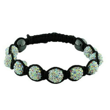 White Multicolor CZ Black Cord Adjustable Macrame Bracelet