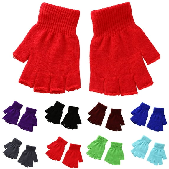 2 Pairs Half-finger Gloves High Elastic Comfortable Lint Free Anti-slip Windproof Winter Gloves for Riding,Dark Blue