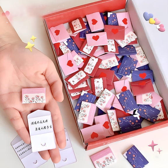 CCOCC Tiny Envelopes Mini Love Letter Set 33Pcs Heart Stickers Colorful Mini Envelopes with Holiday Blessing Pocket