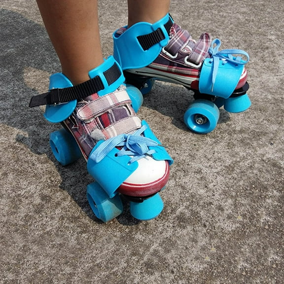 TEHAUX Blue Adjustable Double Row Four Wheels Skate Shoes for Children with PVC and PU Material Size 2532