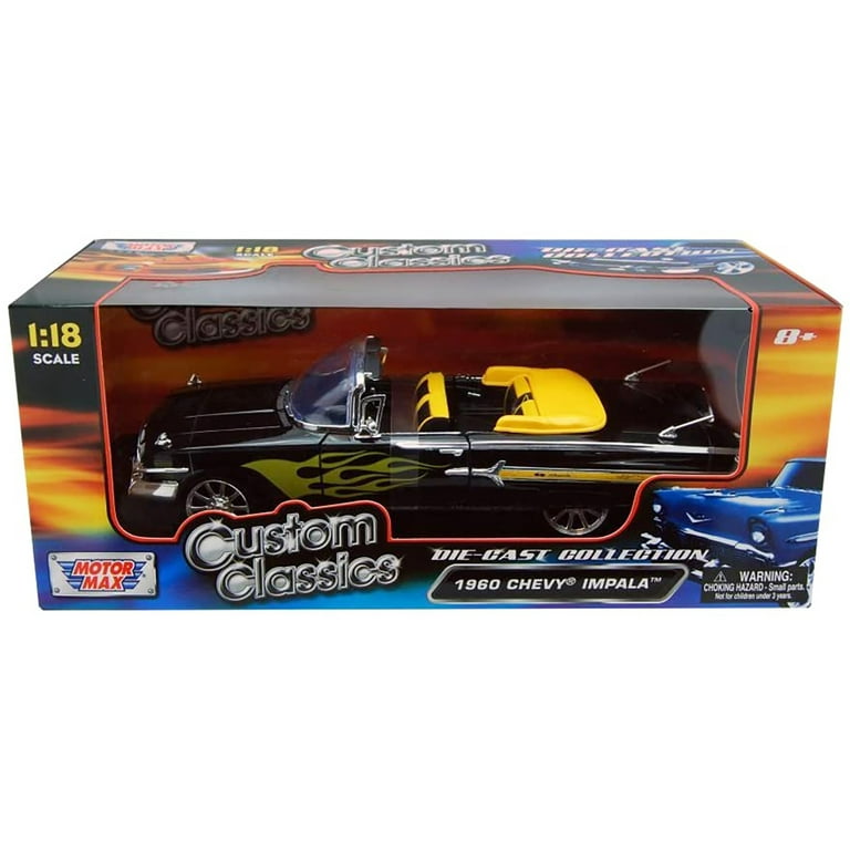 1960 Chevrolet Impala Black With Flames Custom 1/18 Diecast Model