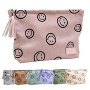 Small Cosmetic Pouch for Women - Makeup Bag Organizer Smiley Face Toiletry Bag for Women Makeup Pouch Corduroy Handbag Purse Travel Essentials