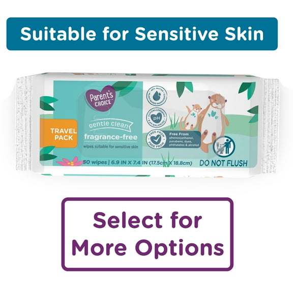 Parent's Choice Fragrance Free Baby Wipes, Travel-Pack, 50 Count