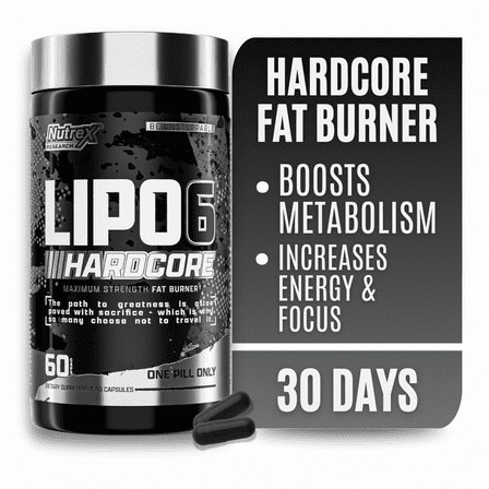Nutrex Research Lipo-6 Hardcore Weight Loss Supplement, Appetite Suppressant, Diet Pills, Fat Burner Capsules – 60 Count
