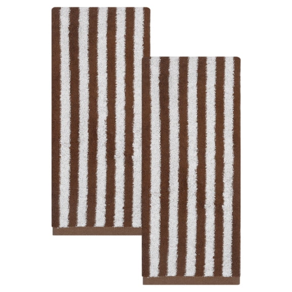 REGALWOVEN Classic Striped Cotton Hand Towels, Ultra Plush Absorbent Quick Dry Towels for Bathroom, Kitchen, Guest Room, 29" x 13" Brown 2pk