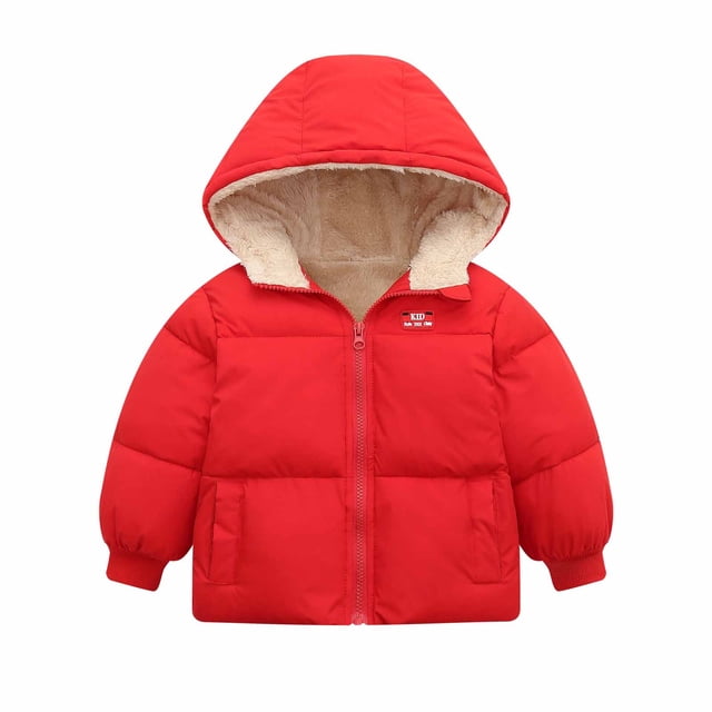 LSLJS Manteau Matelassé en Molleton pour Tout-Petits Garçons Filles Automne Hiver, Veste à Capuche Zippée, Manteau pour Bébé ( 4-5 Ans, Rouge )