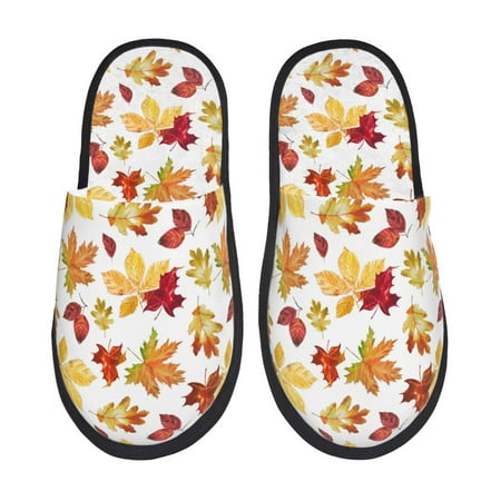 Balery Autumn Leaves 1 Slient Indoor Furry Fleece Comfort House Shoes Soft Non-Slip Home Shoes Cotton slippers House Slippers-- Medium
