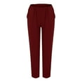 thumbnail image 4 of FUNUONY Womens Wide Leg Barrel Pants Elastic High Waisted Trousers Loose Casual Palazzo Pants with Pockets Cropped Relax Fit Trouser Ankle Pants Cotton Linen Solid Color Daily Pants Wine L, 4 of 9