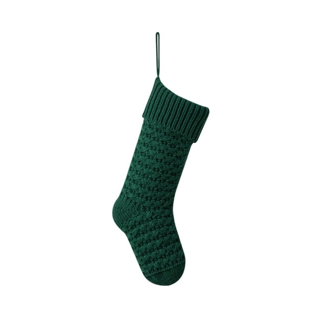 Green Christmas Stocking Knitted Design 18.11 Inches Polyester Material Big Xmas Socks For Decoration Storage Gift Bag Green Color