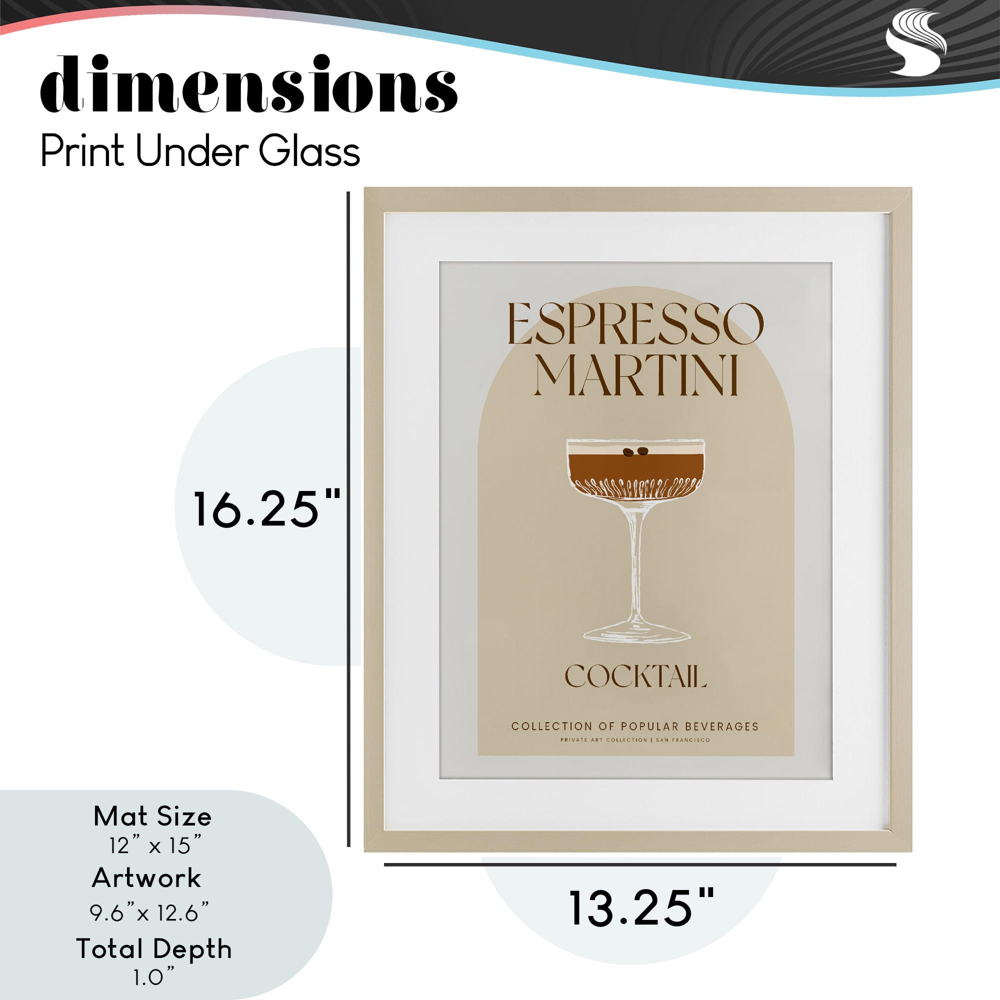Stylish Retro Espresso Martini Birch Framed Print Under Glass, design by Lil' Rue
