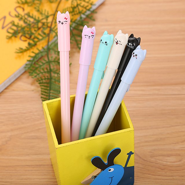 Musbetu 4Pcs Gel Pens 0.5mm Fine Point Writing Fluently Cute Cat Design Comfortable Grip Quick-drying Ergonomic Ink Pens