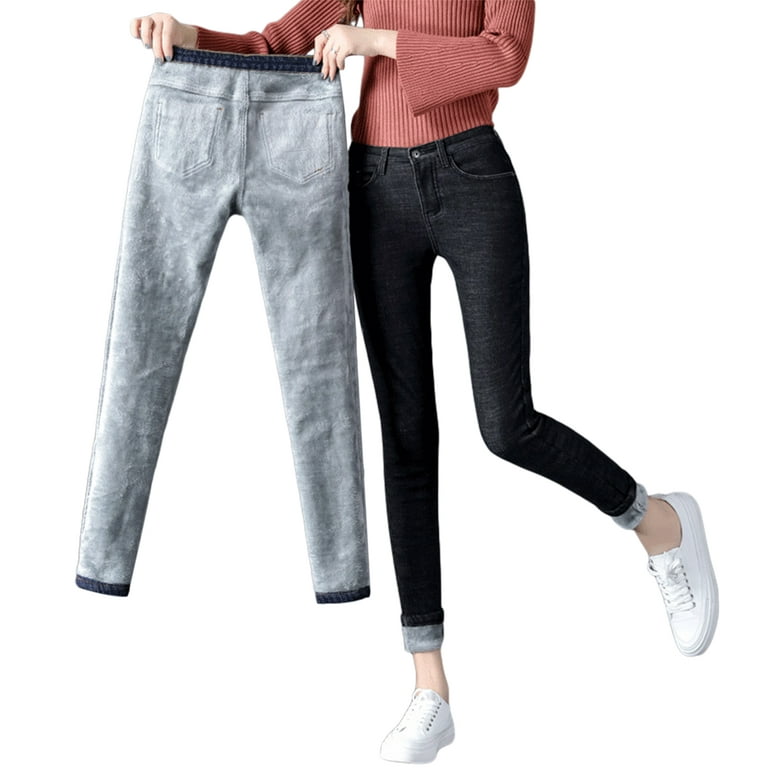 Kiapeise Women's Fleece Lined Jeans Stretchy Skinny Denim Pants
