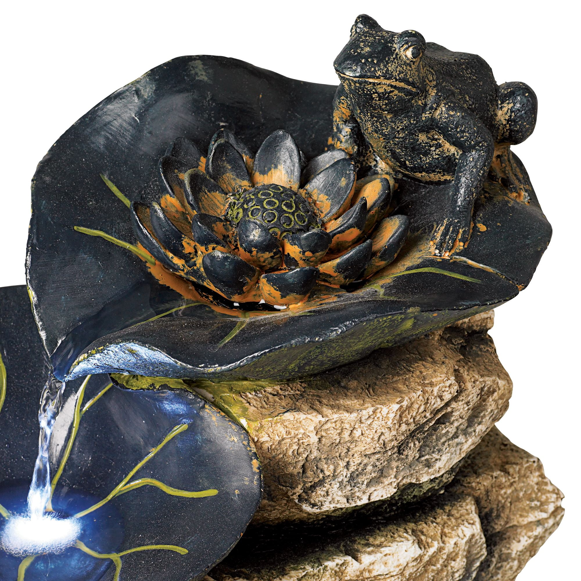 Frog and Four Lily Pad 21" High Large Rustic Indoor Outdoor Decor Faux Stone Floor Fountain with Light LED