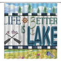 Lake Rules of Cabin Shower Curtain Vintage Wooden Lake Rules Rustic Lodge Funny Inspirational Quotes Plank Camping Retro Farmhouse Bathroom Decor Fabric Curtain with Hooks