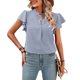 thumbnail image 1 of Camiseta informal para mujer con cuello en V y volantes ligera para mujer ajuste relajado (azul claro M) FLhrweasw Para estrenar, 1 of 8