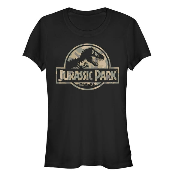 Junior's Jurassic Park Camo Logo Graphic Tee Black X Large