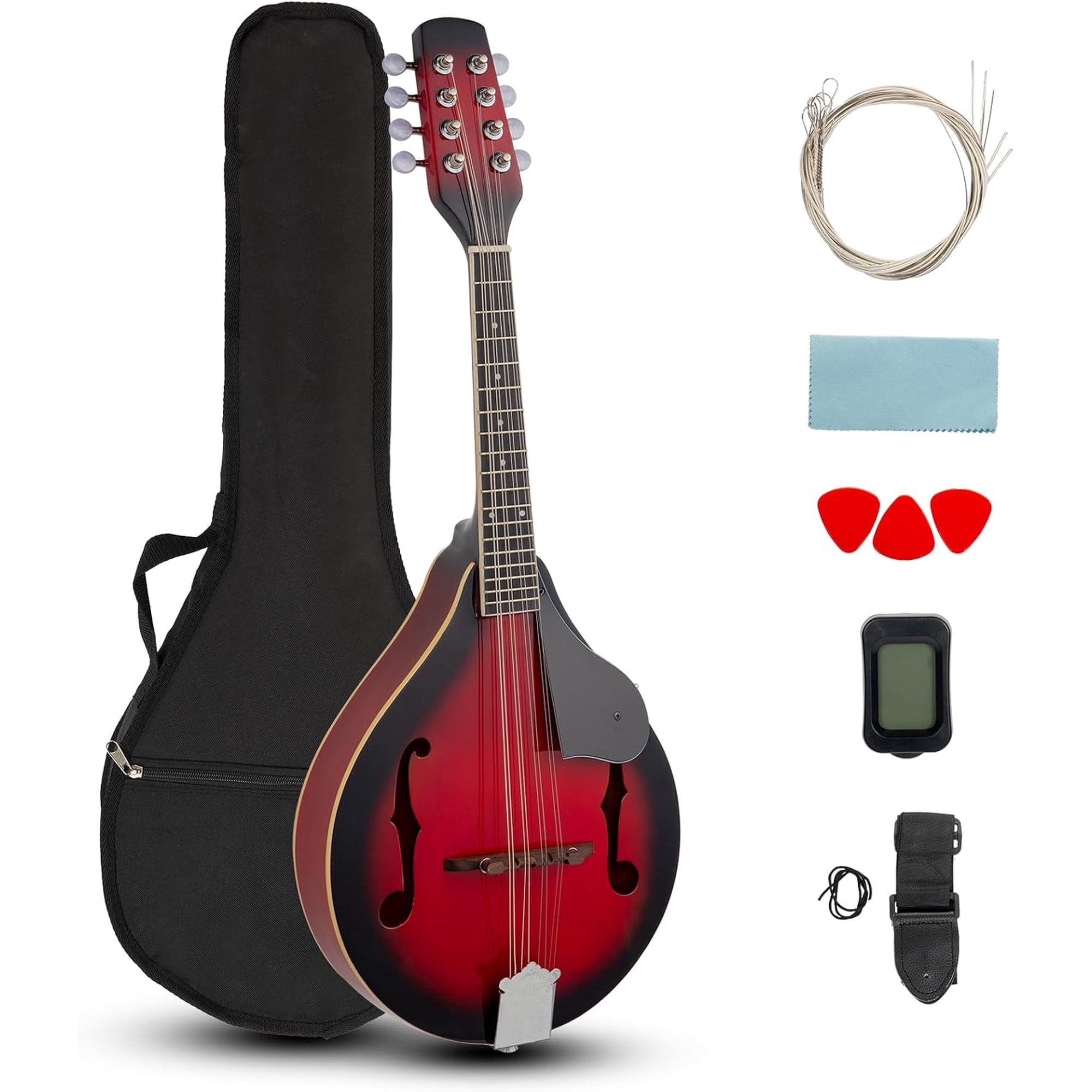 FASCK A-Style Mandolin, 8 Strings Acoustic Mahogany Wood Red Sunburst